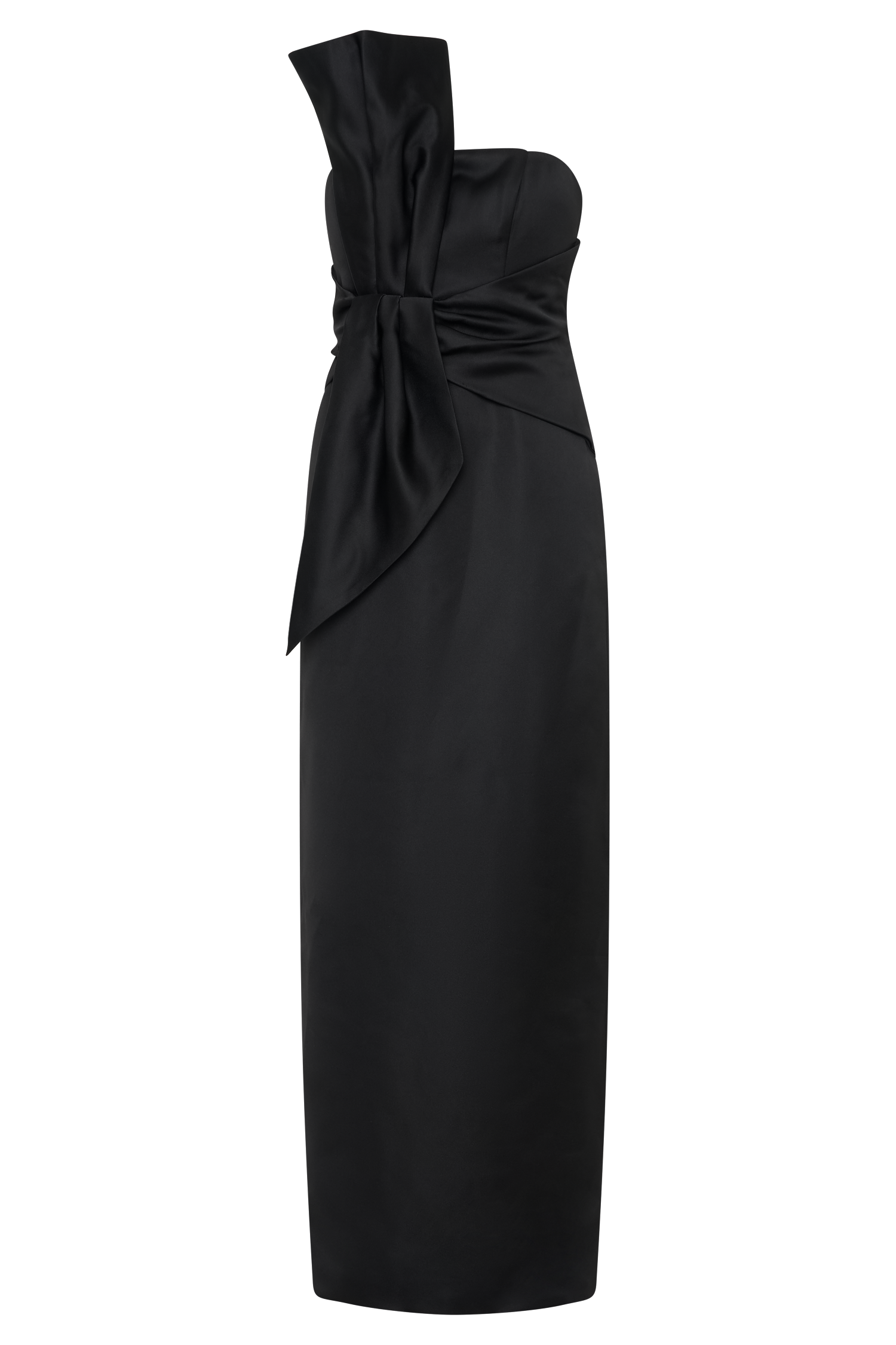 Cyrill Strapless Satin Structured Maxi Dress - Black