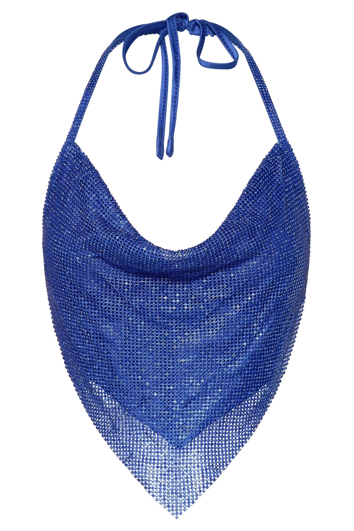 Daphne Diamante Cowl Neck Halter Top - Cobalt Blue