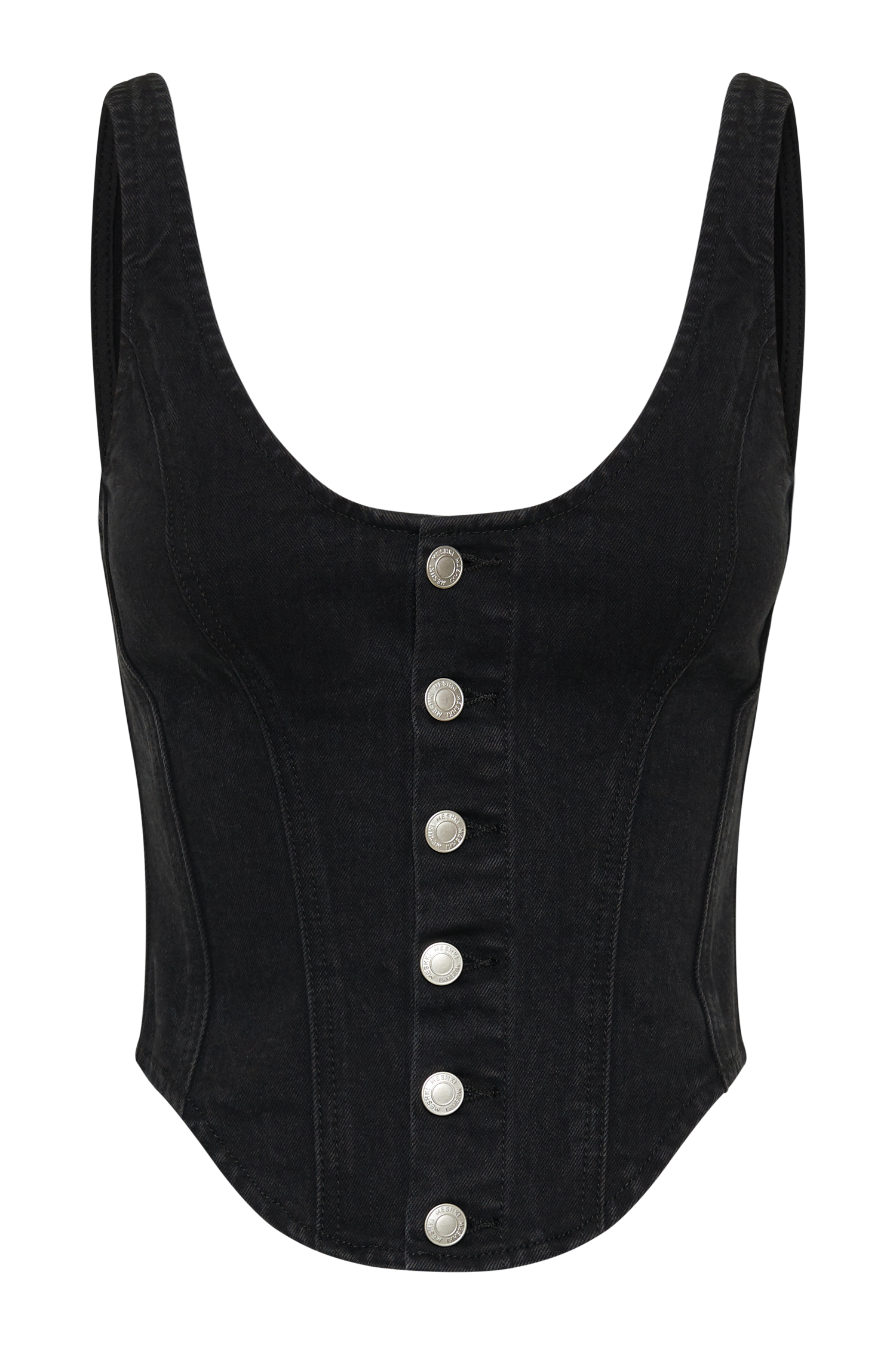Leilani Corset Denim Top - Washed Black