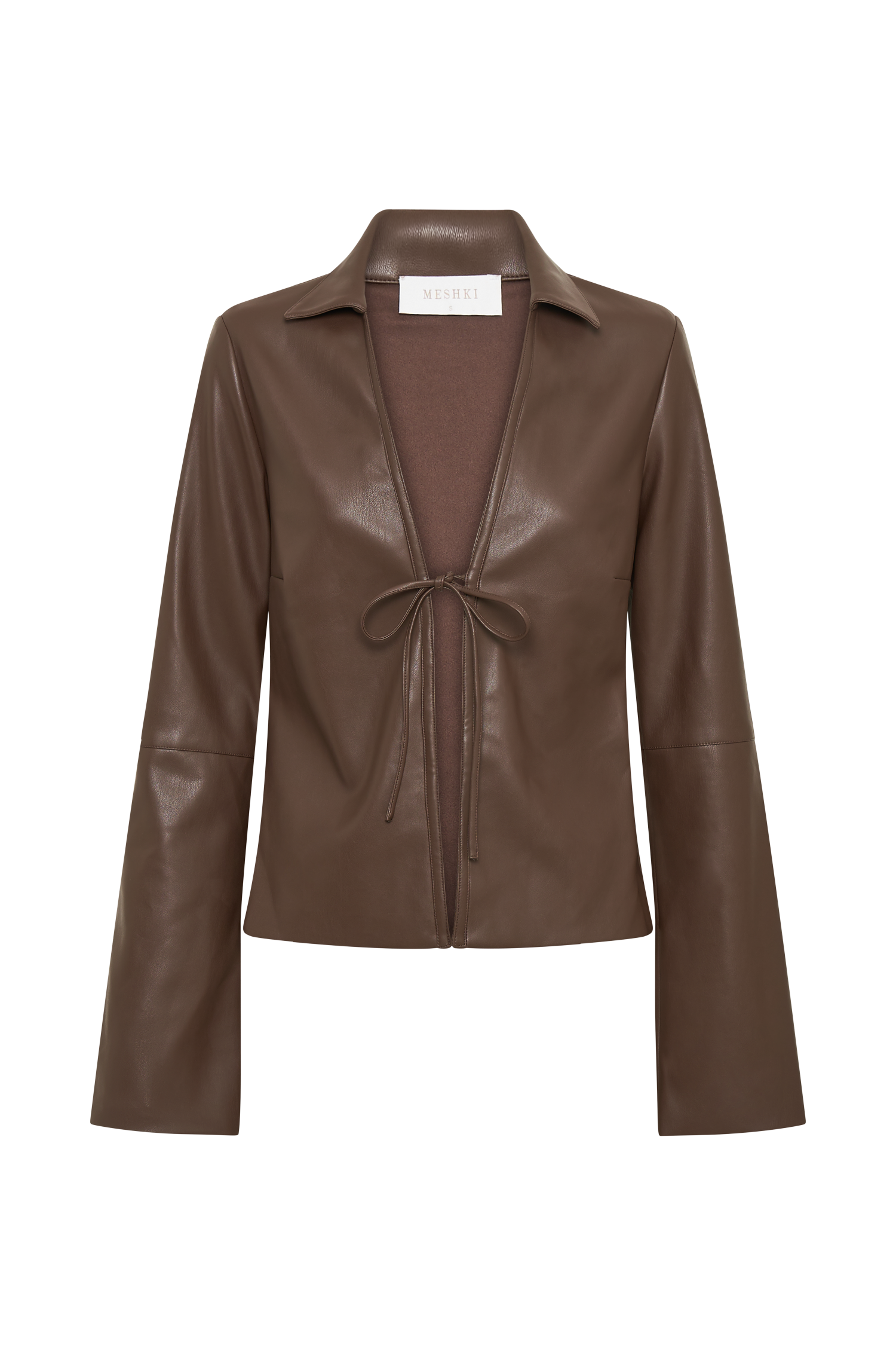 Dina Faux Leather Tie Up Top - Dark Brown