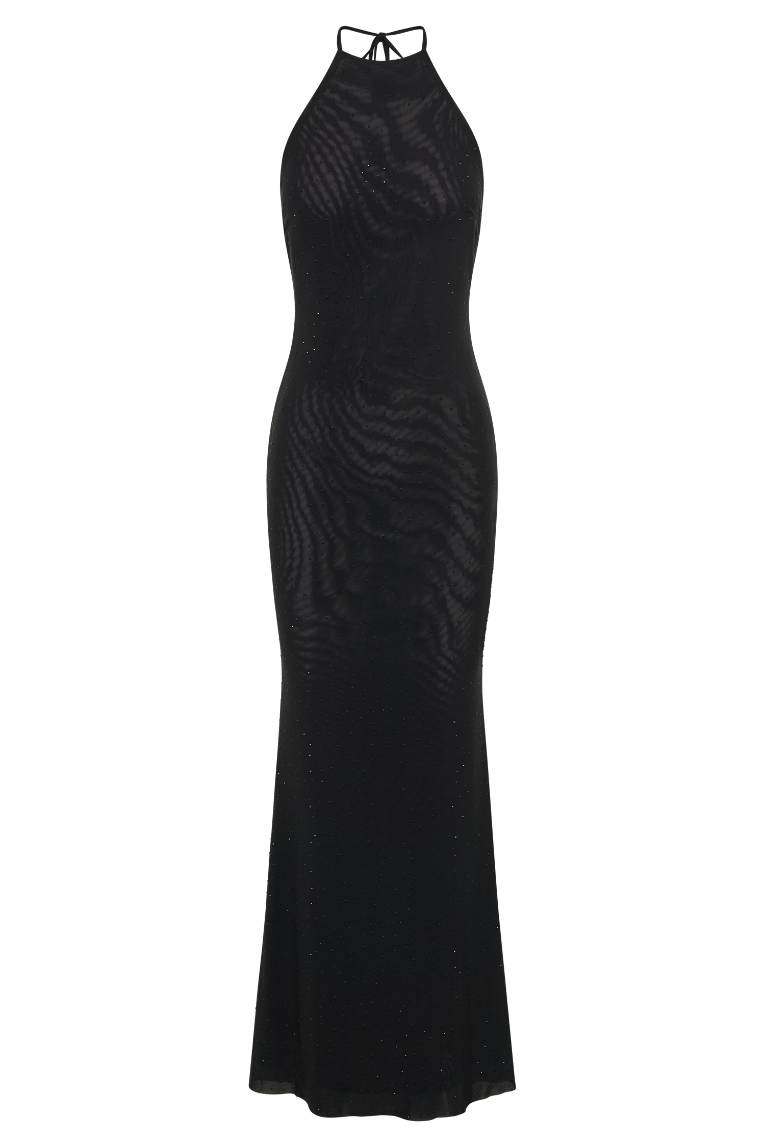 Kali Hot Fix Mesh Halter Maxi Dress - Black