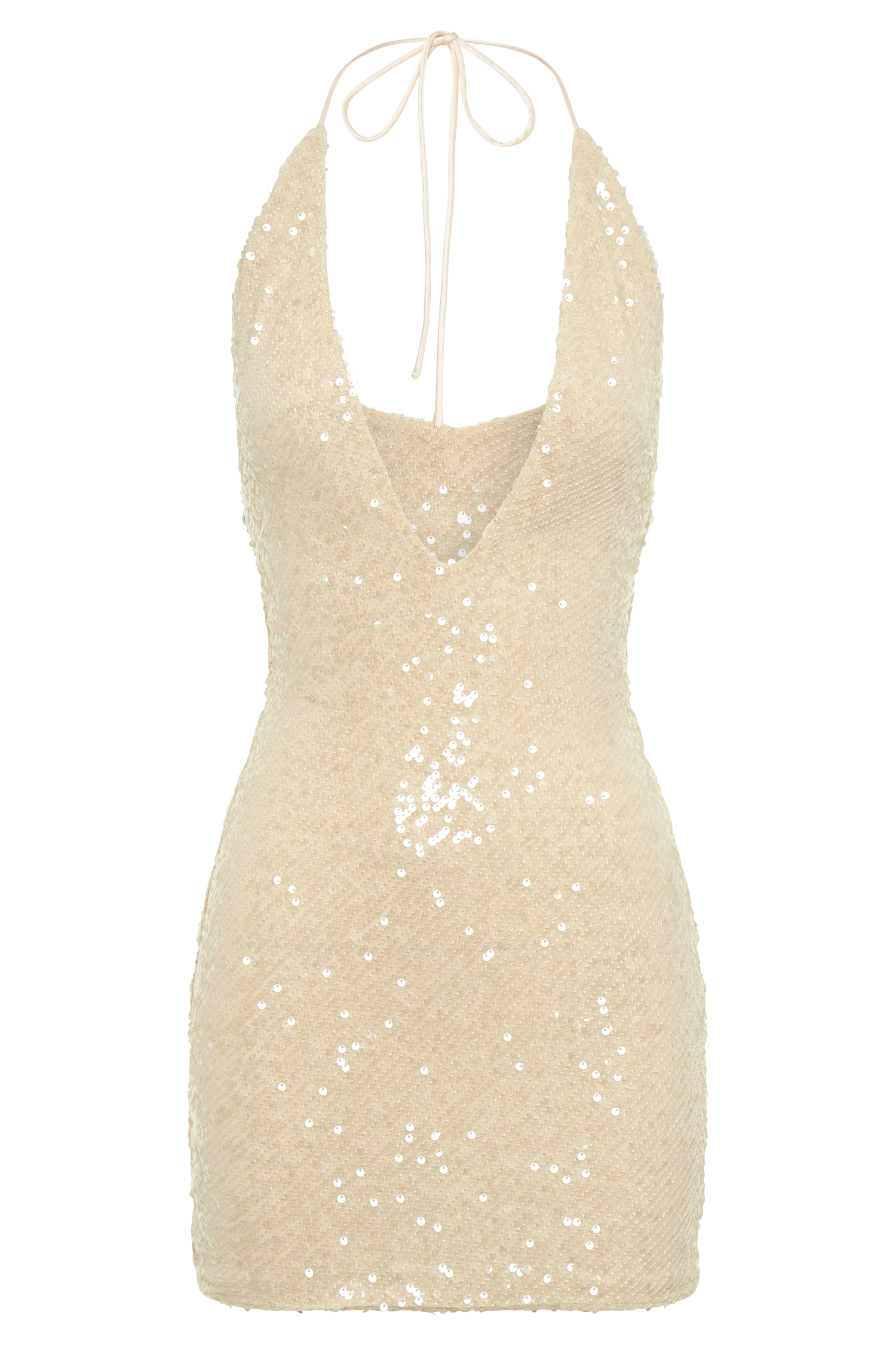 Cecilia Deep V Sequin Mini Dress - Cream
