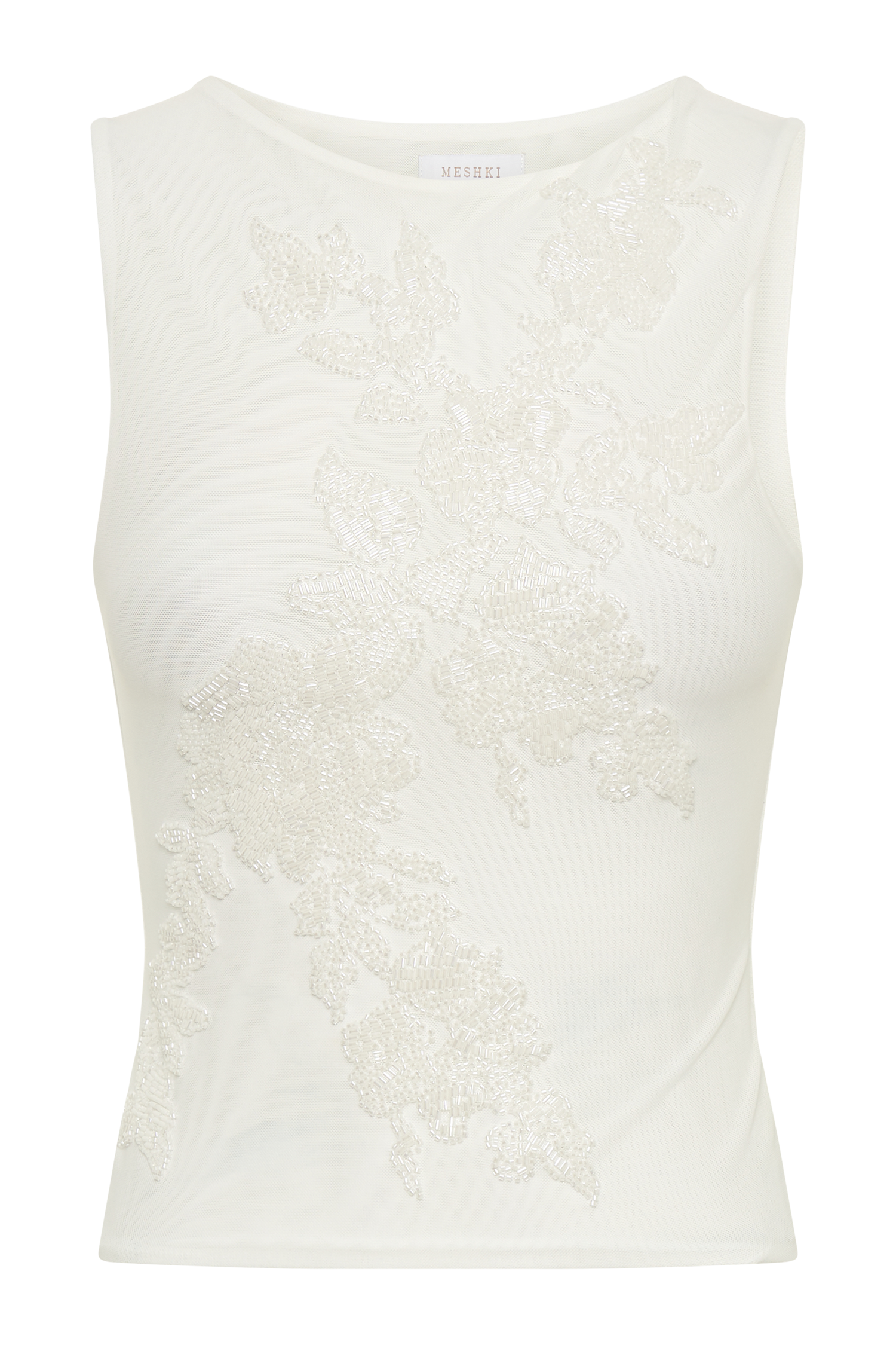 Luci Beaded Flower Mesh Top - White