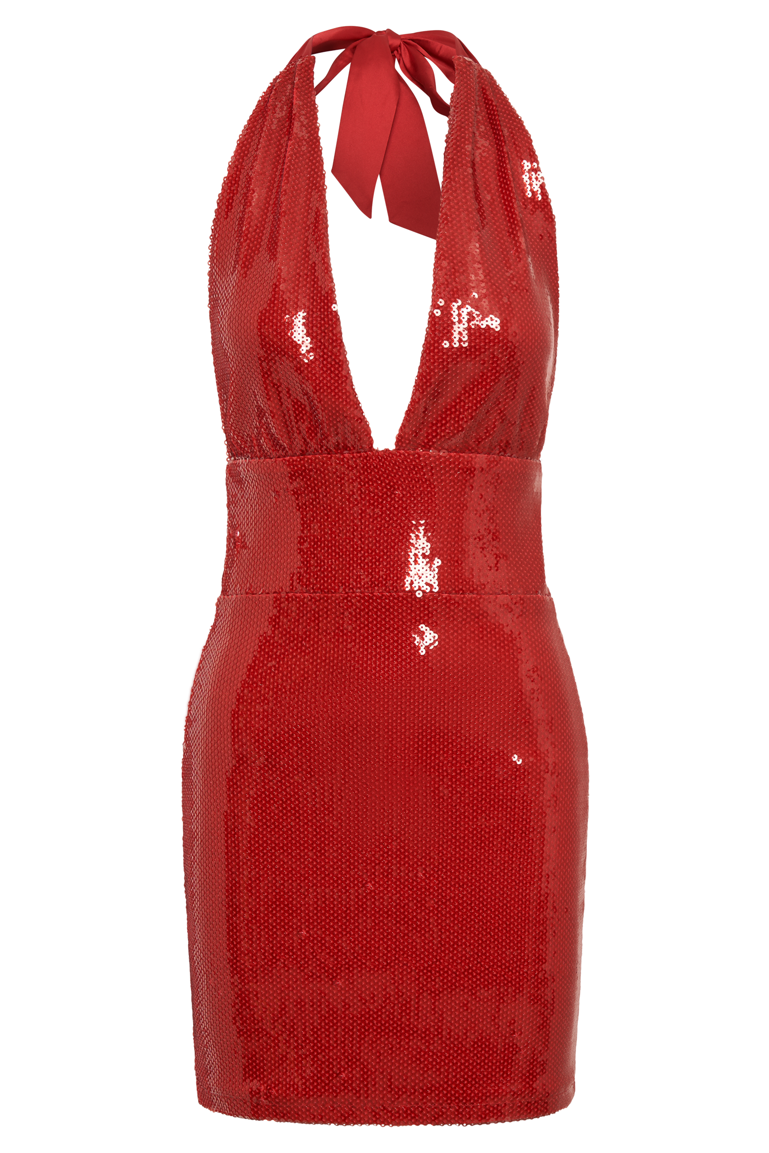 Carleigh Sequin Halter Mini Dress - Red