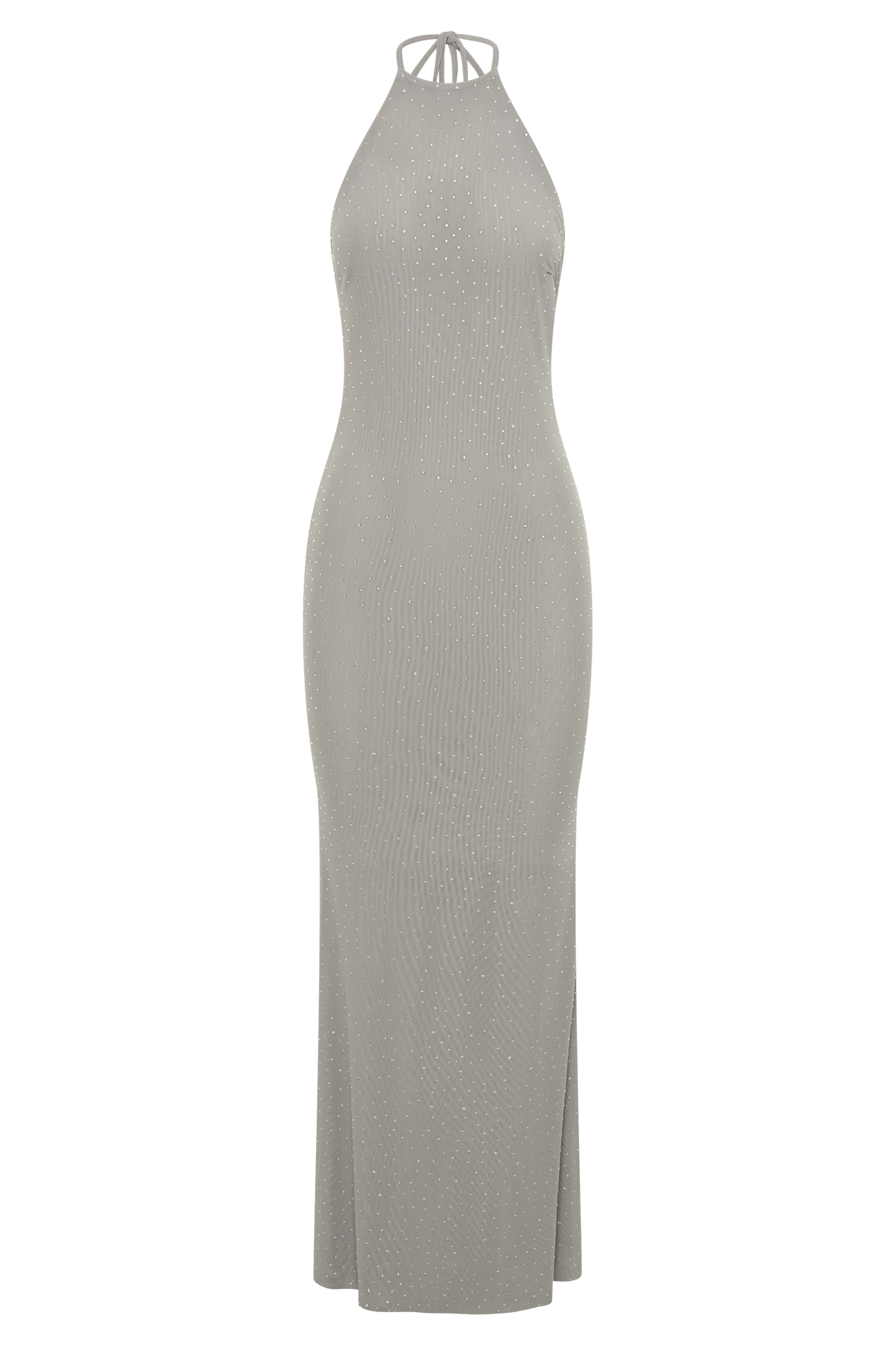 Kali Hot Fix Mesh Halter Maxi Dress - Gunmetal