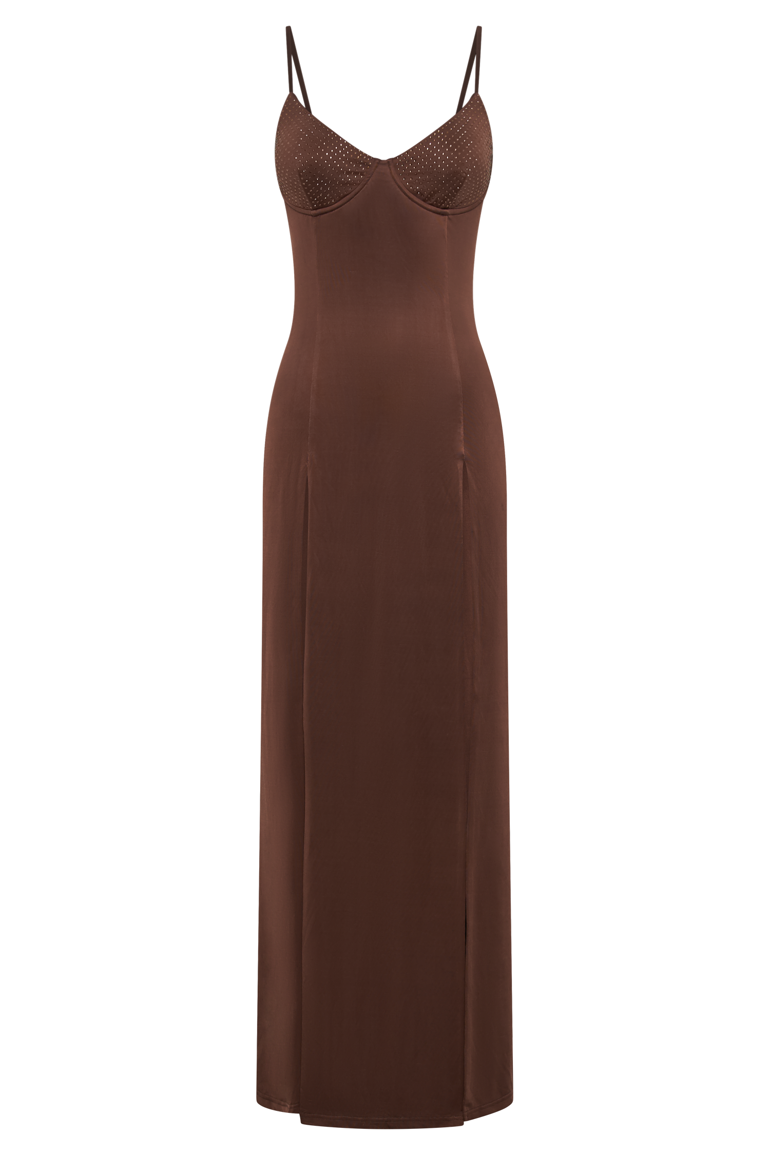 Jojo Jersey Split Maxi Dress With Diamante - Chocolate