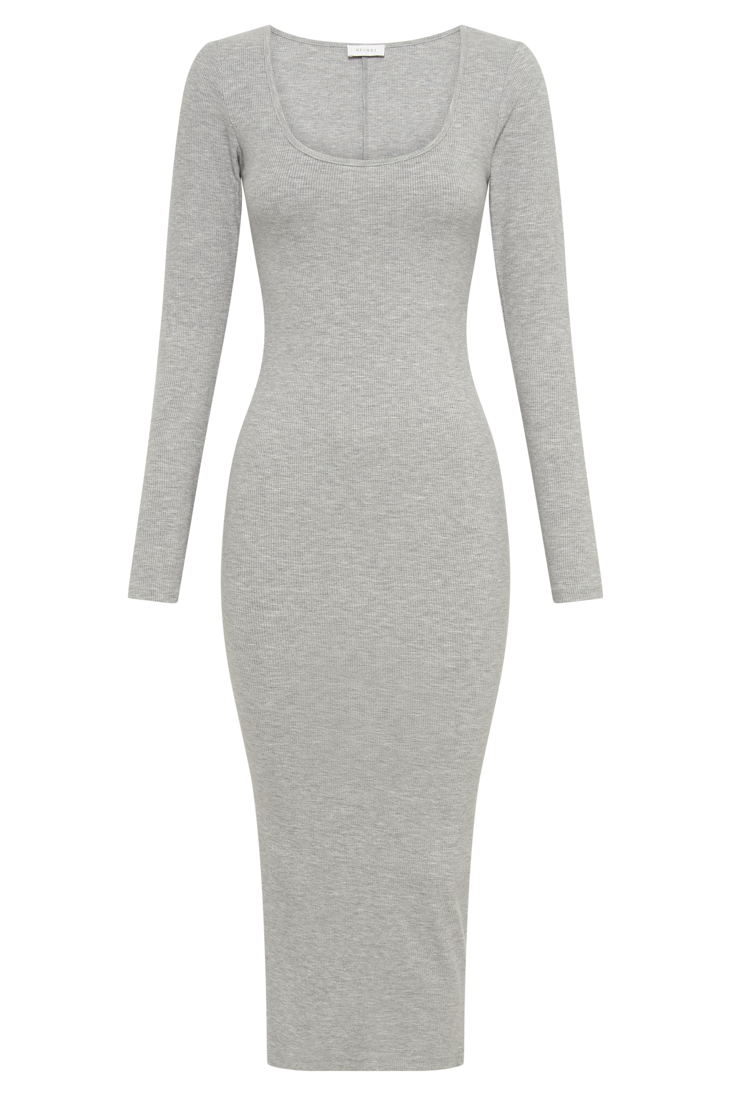 Sierra Scoop Neck Long Sleeve Midi Dress - Grey Marle