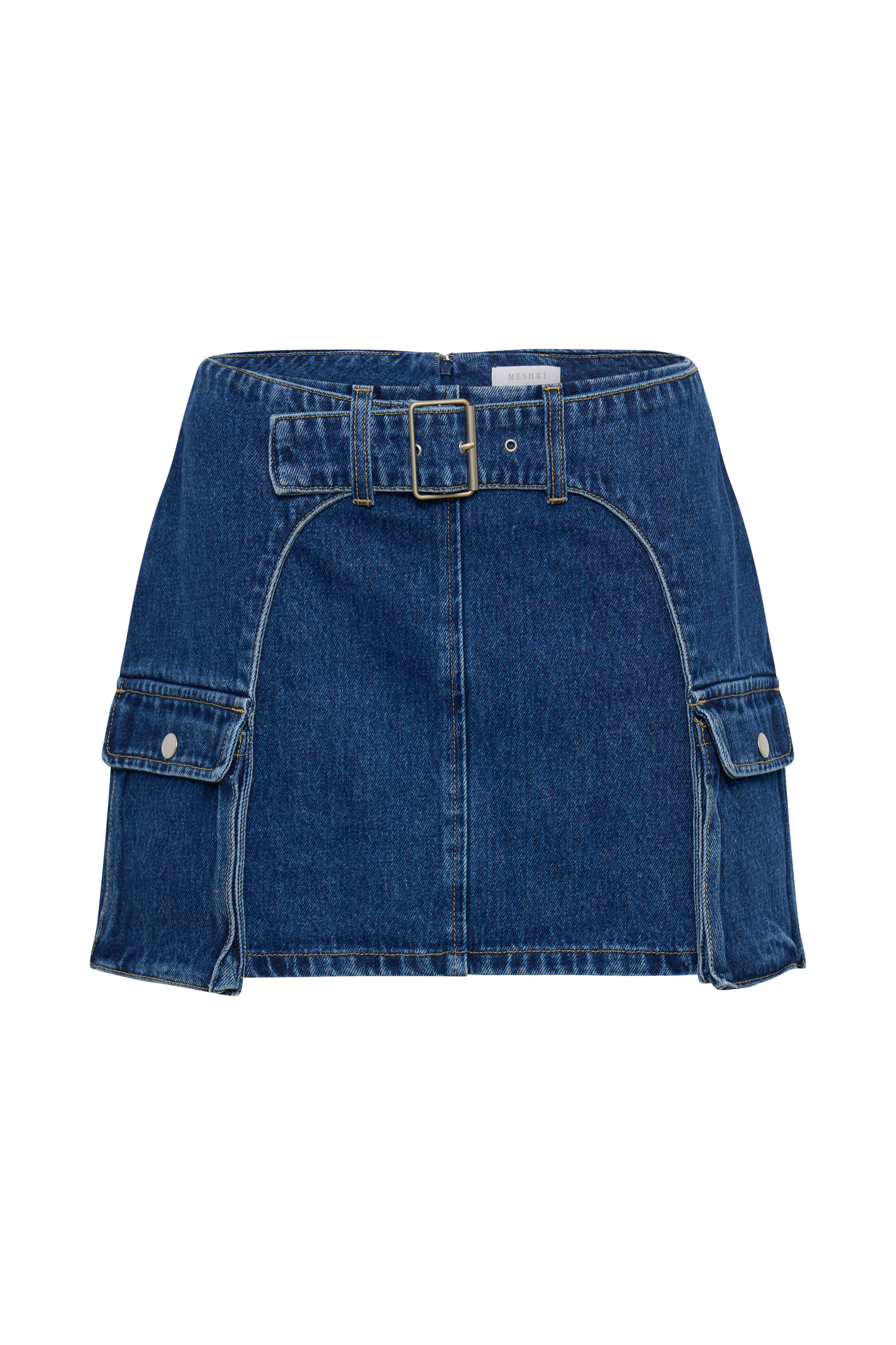 Rowena Denim Buckle Mini Skirt - Dark Blue