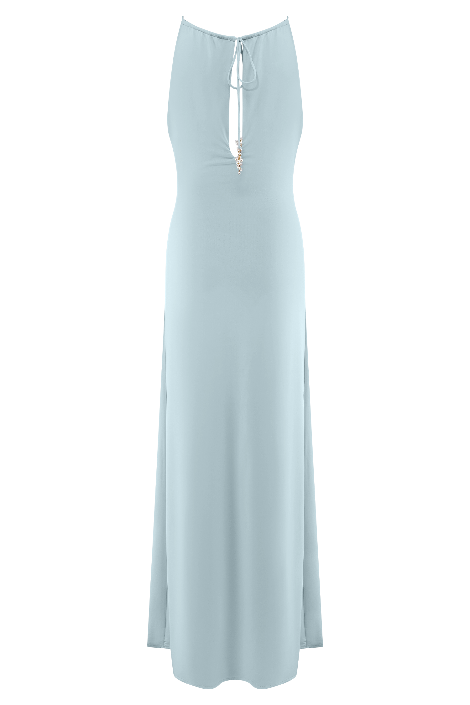 Beryl Slinky Maxi Dress With Pearls - Pale Blue