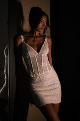 Skylar Pearl Beaded Mini Skirt - White