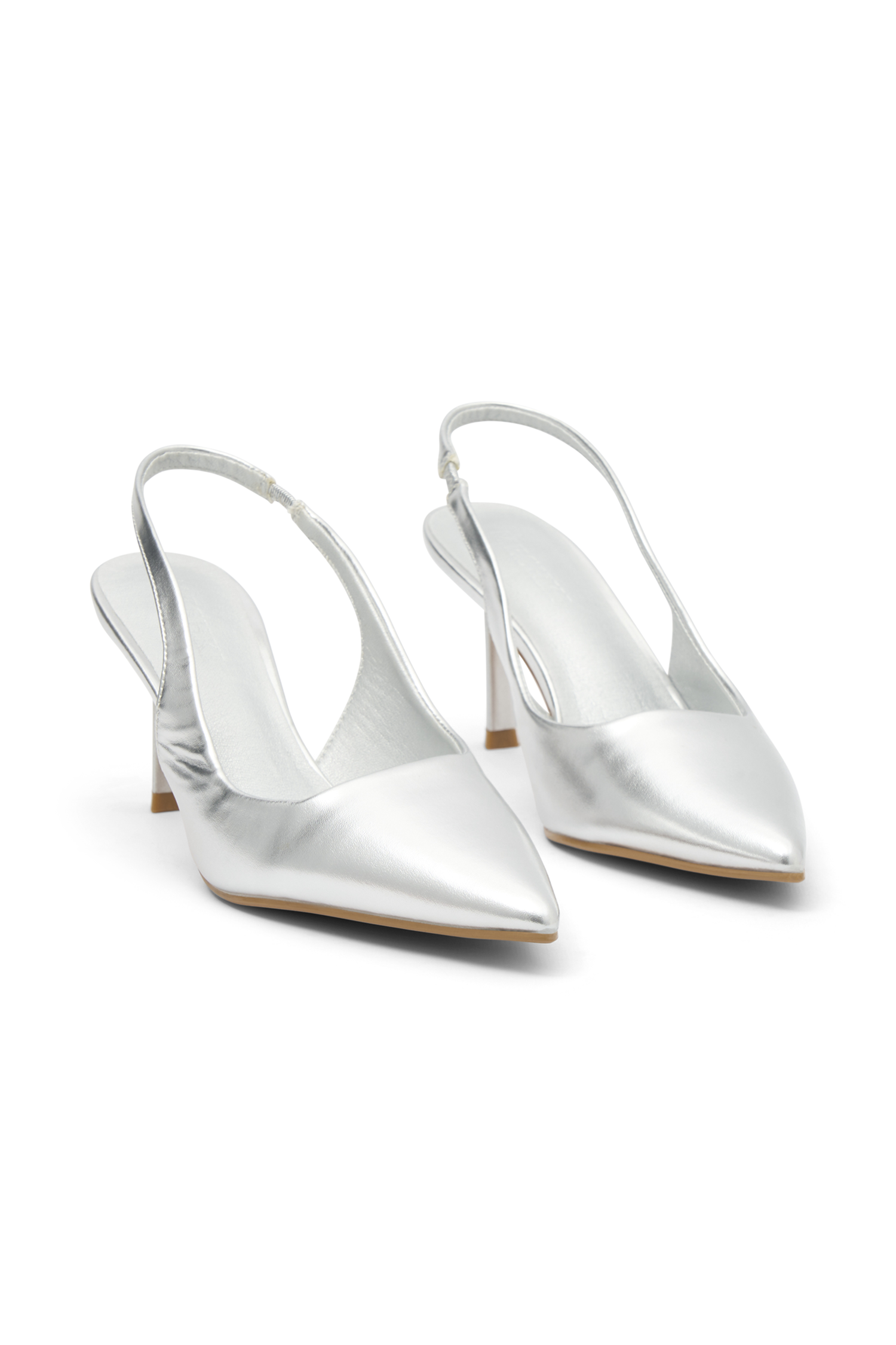 Dasha Patent Sling Back Heels - Silver