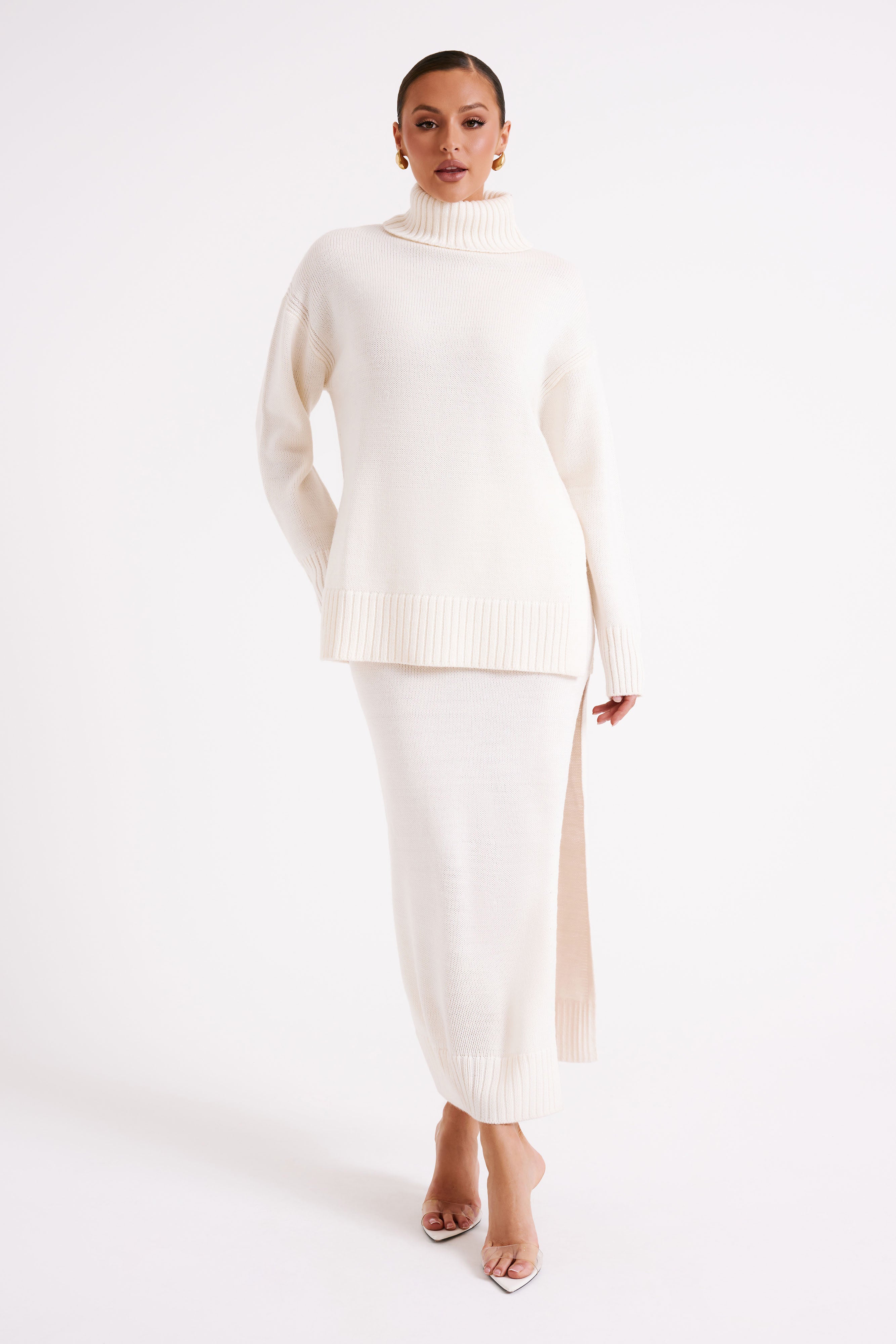 Brittany High Neck Knit Jumper - Ivory