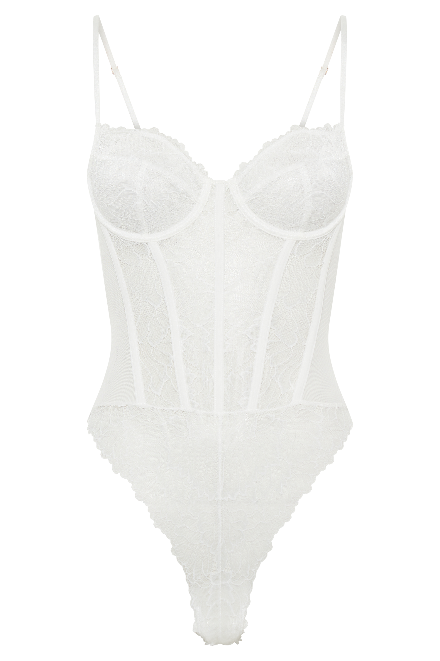 Daisy Lace Mesh Bodysuit - White