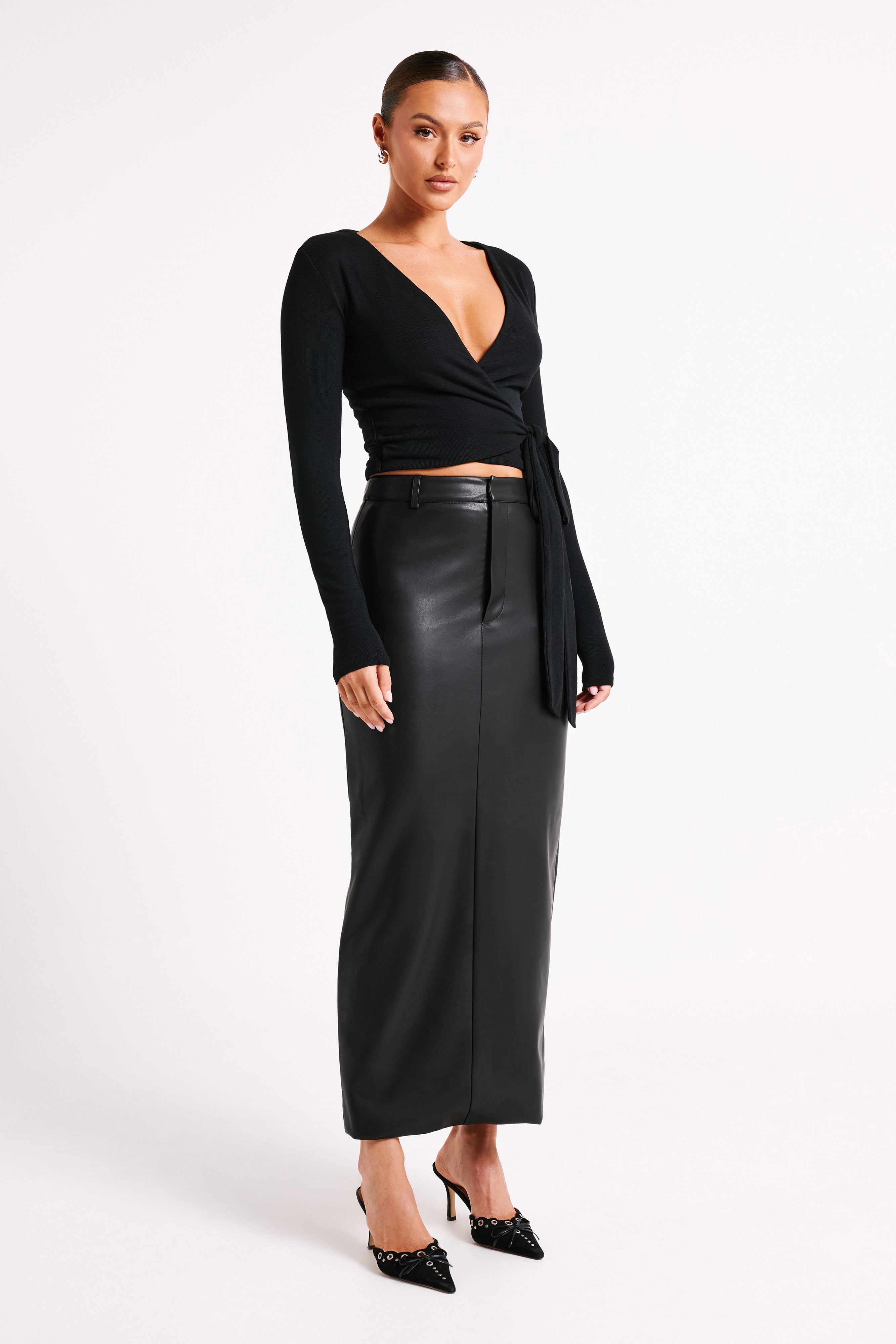 Lottie Faux Leather Maxi Skirt - Black