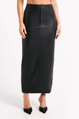 Lottie Faux Leather Maxi Skirt - Black