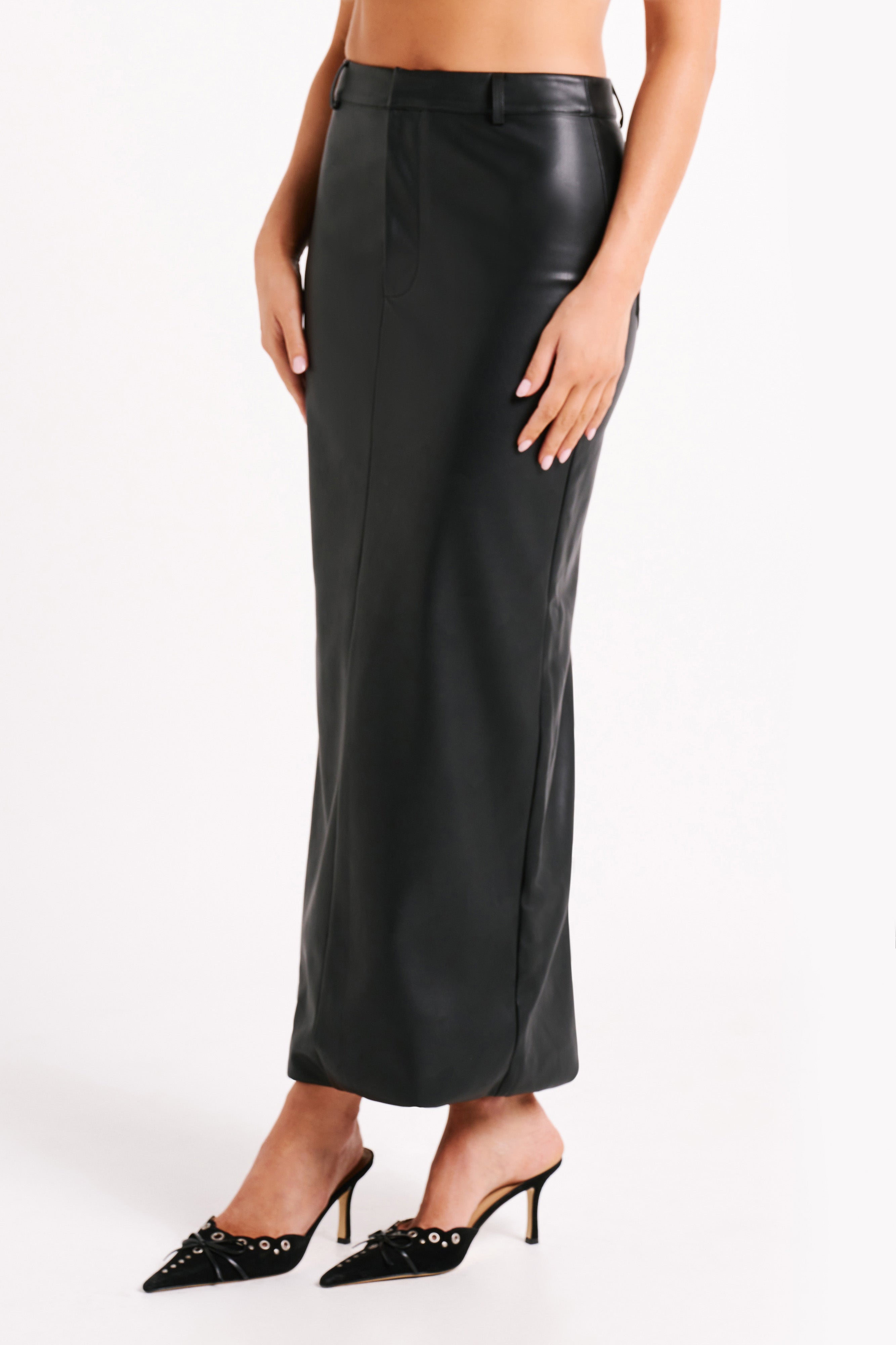 Lottie Faux Leather Maxi Skirt - Black