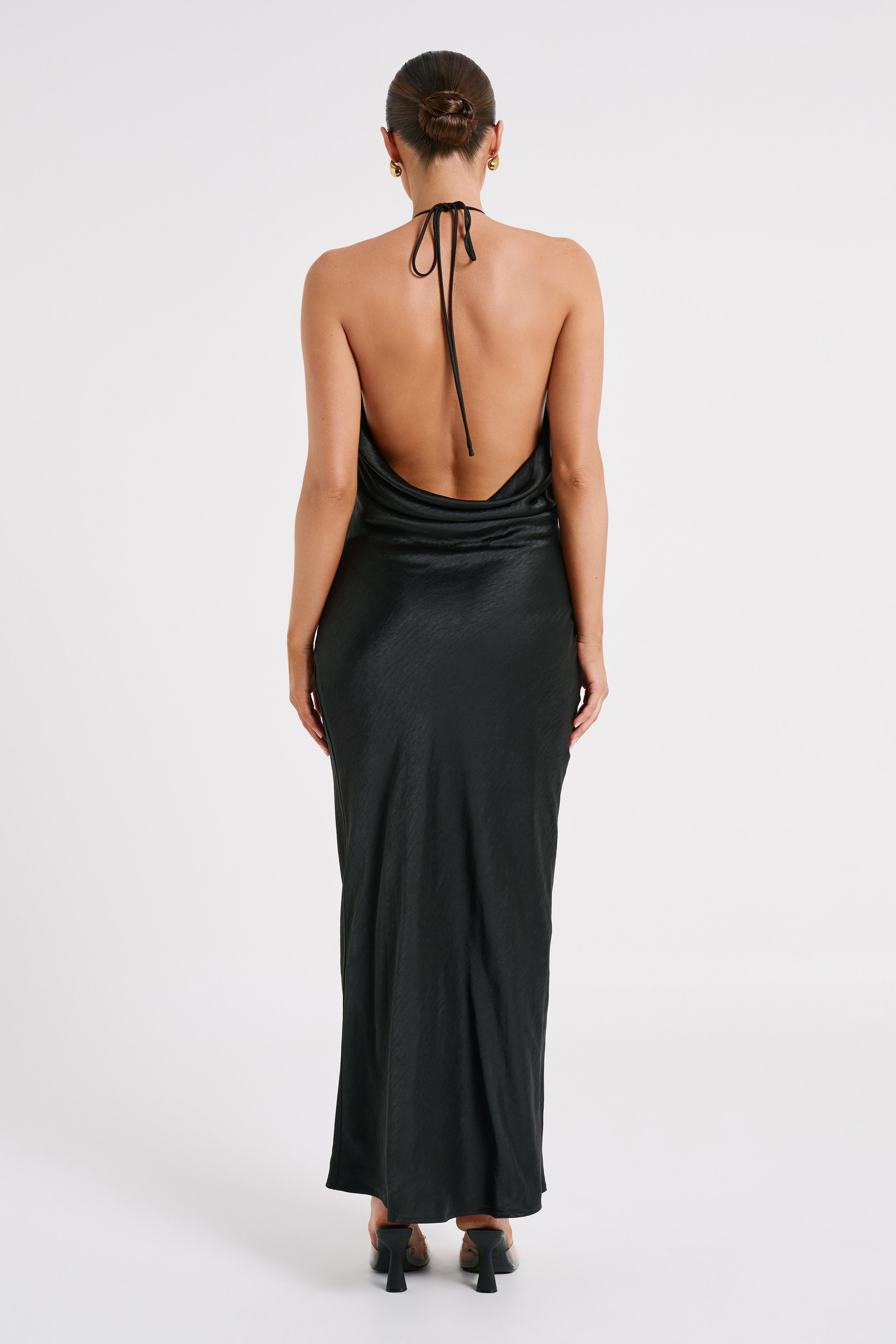 Sammy Satin Halter Maxi Dress - Black