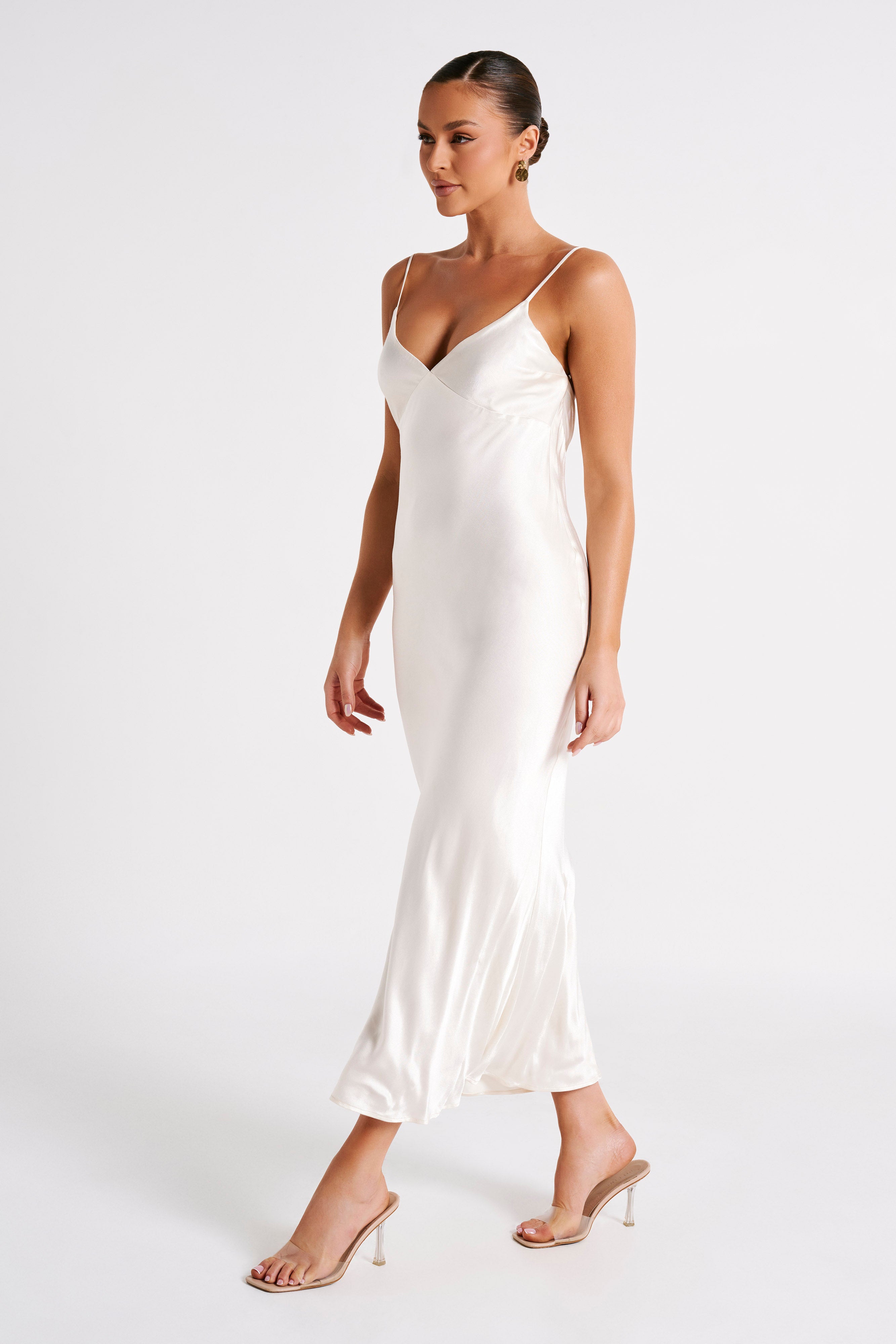 Kiko Satin Chiffon Midi Dress - Ivory