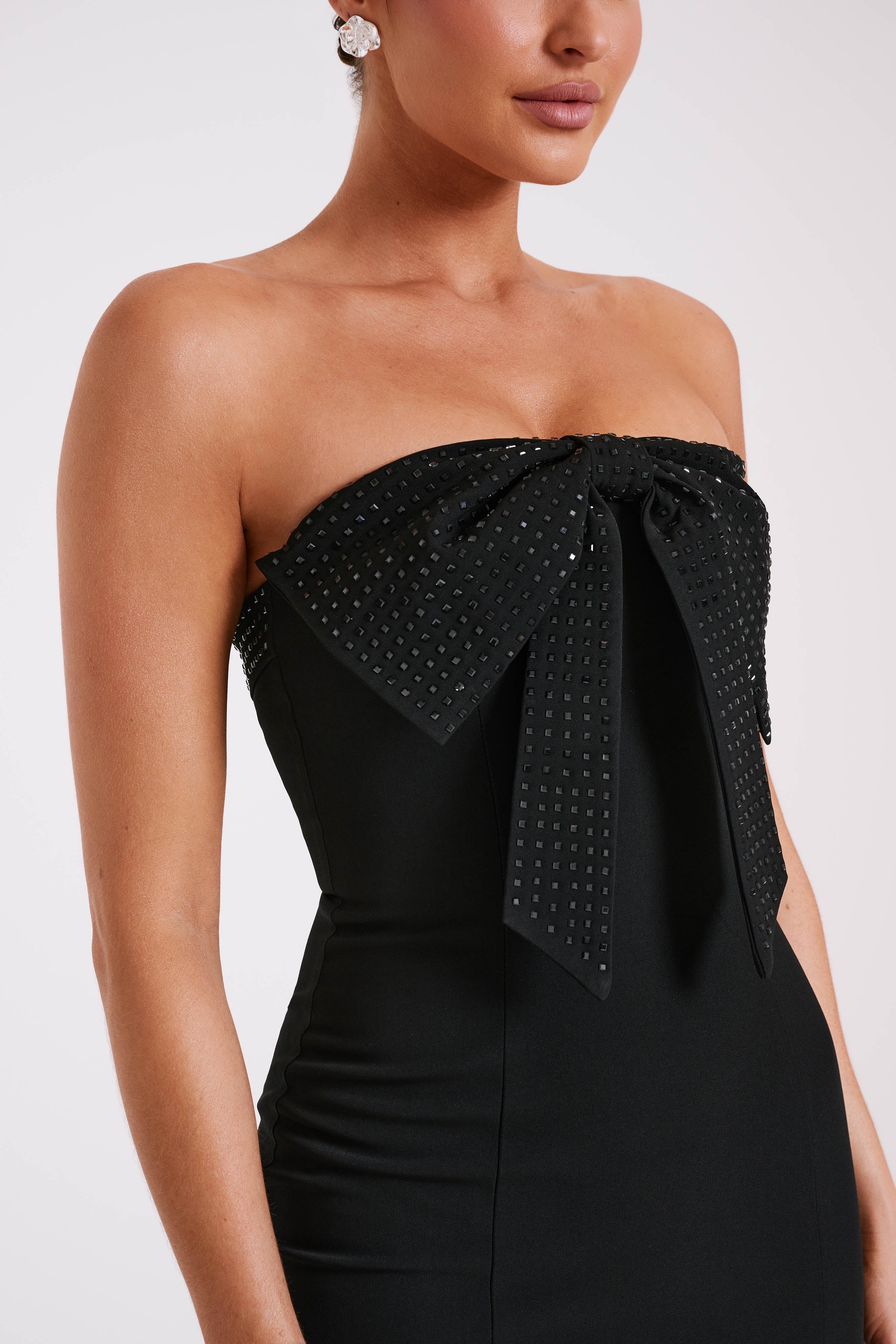 Saoirse Strapless Mini Dress With Diamante Bow - Black