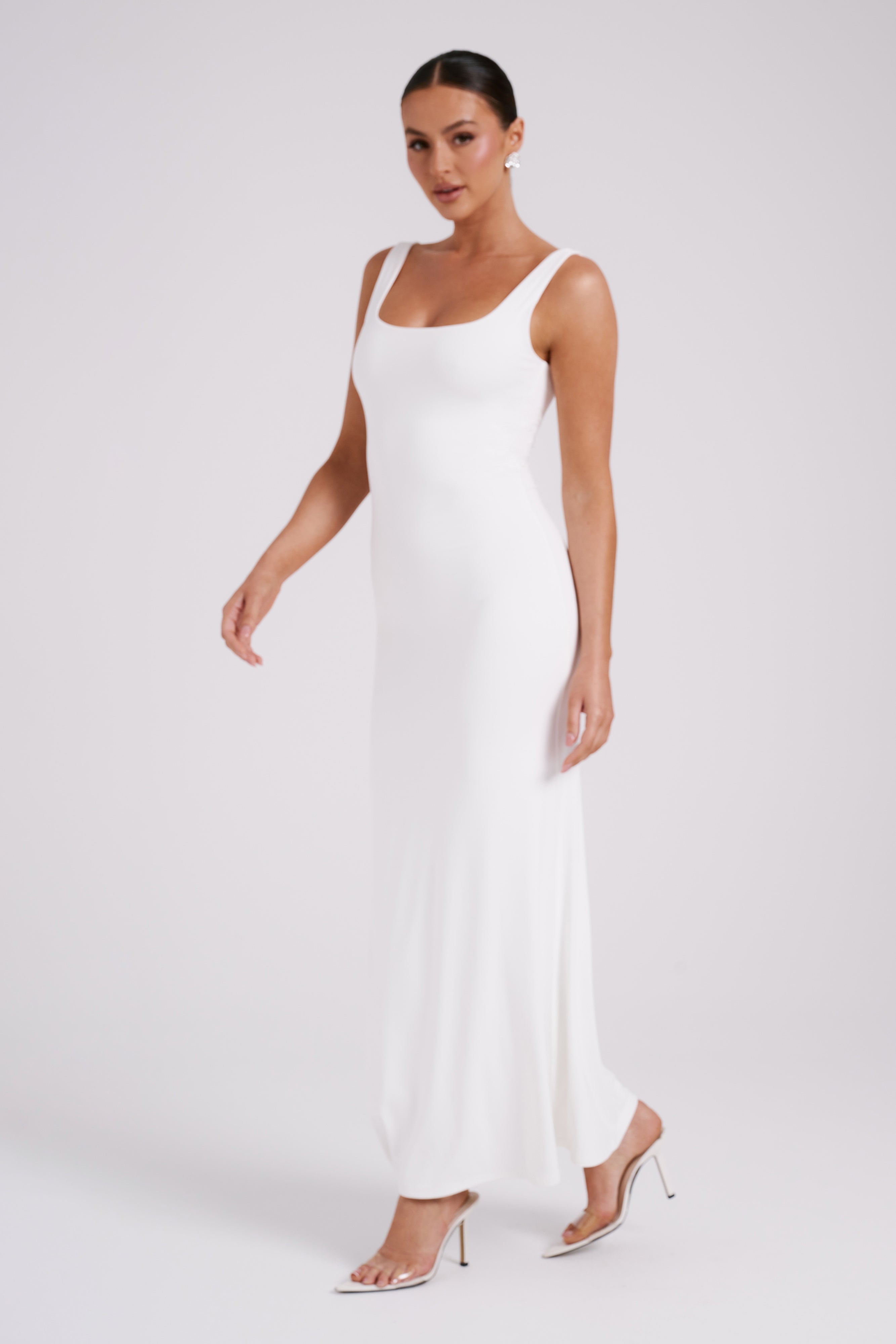 Aubree Recycled Nylon Fishtail Maxi Dress - White