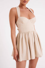 Loz Tie Back Linen Mini Dress - Natural