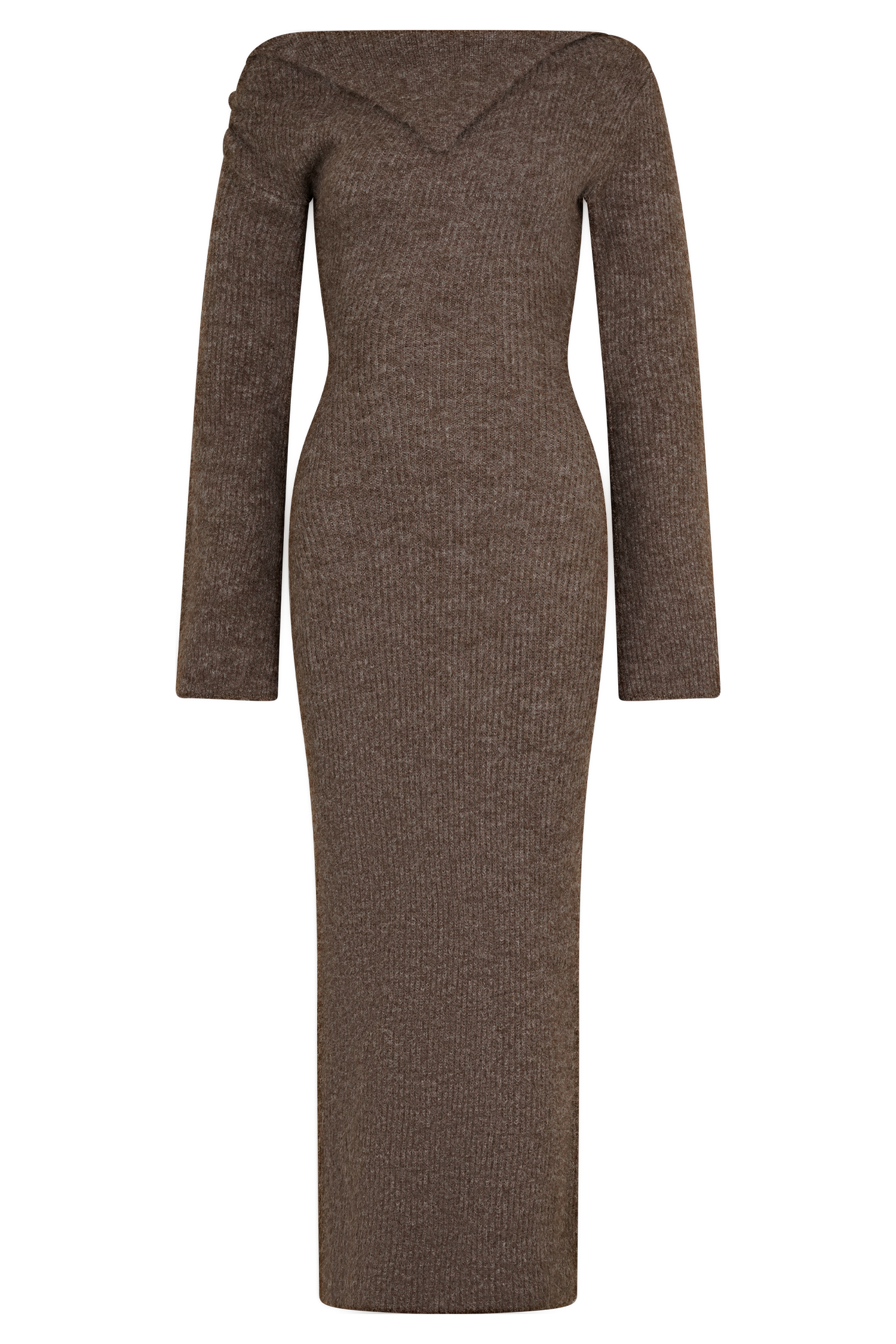 Magenta One Shoulder Fluffy Knit Midi Dress - Pecan