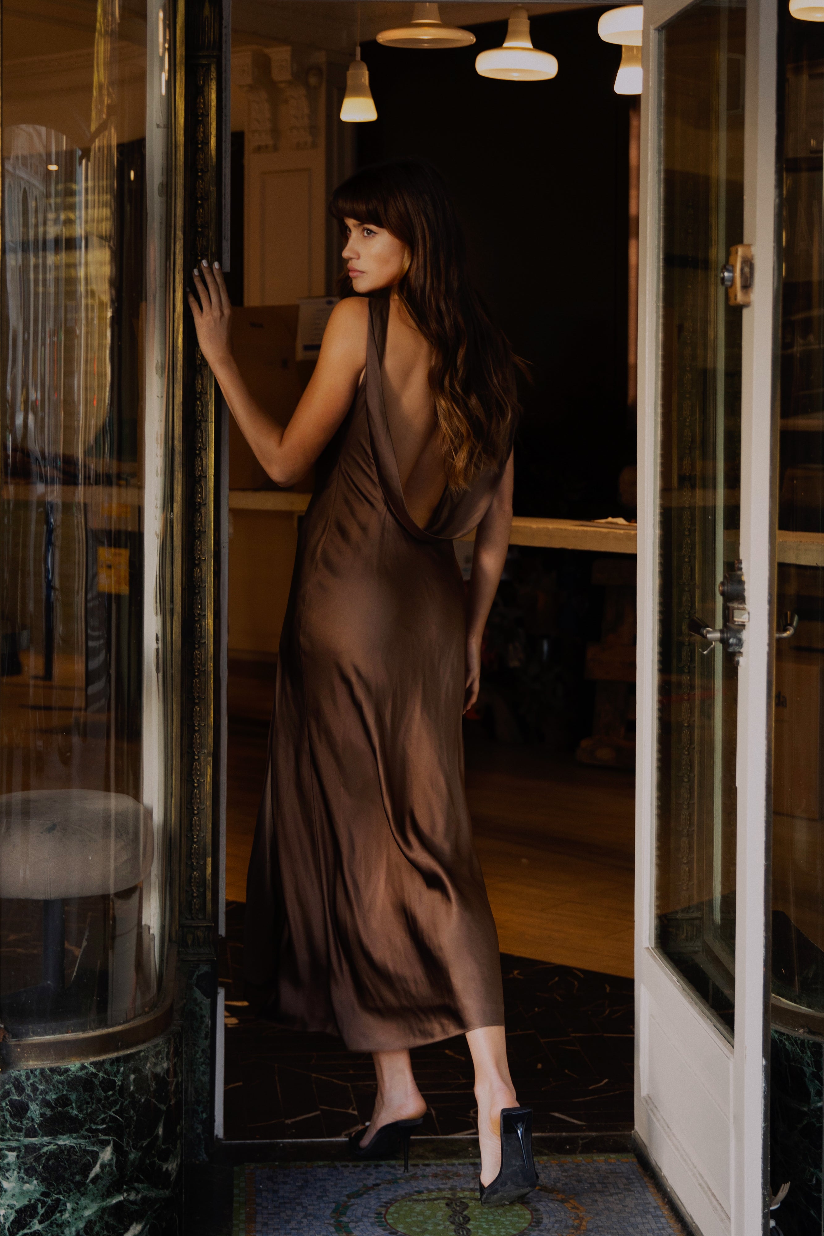 Gemima Satin Maxi Dress With Split - Mocha