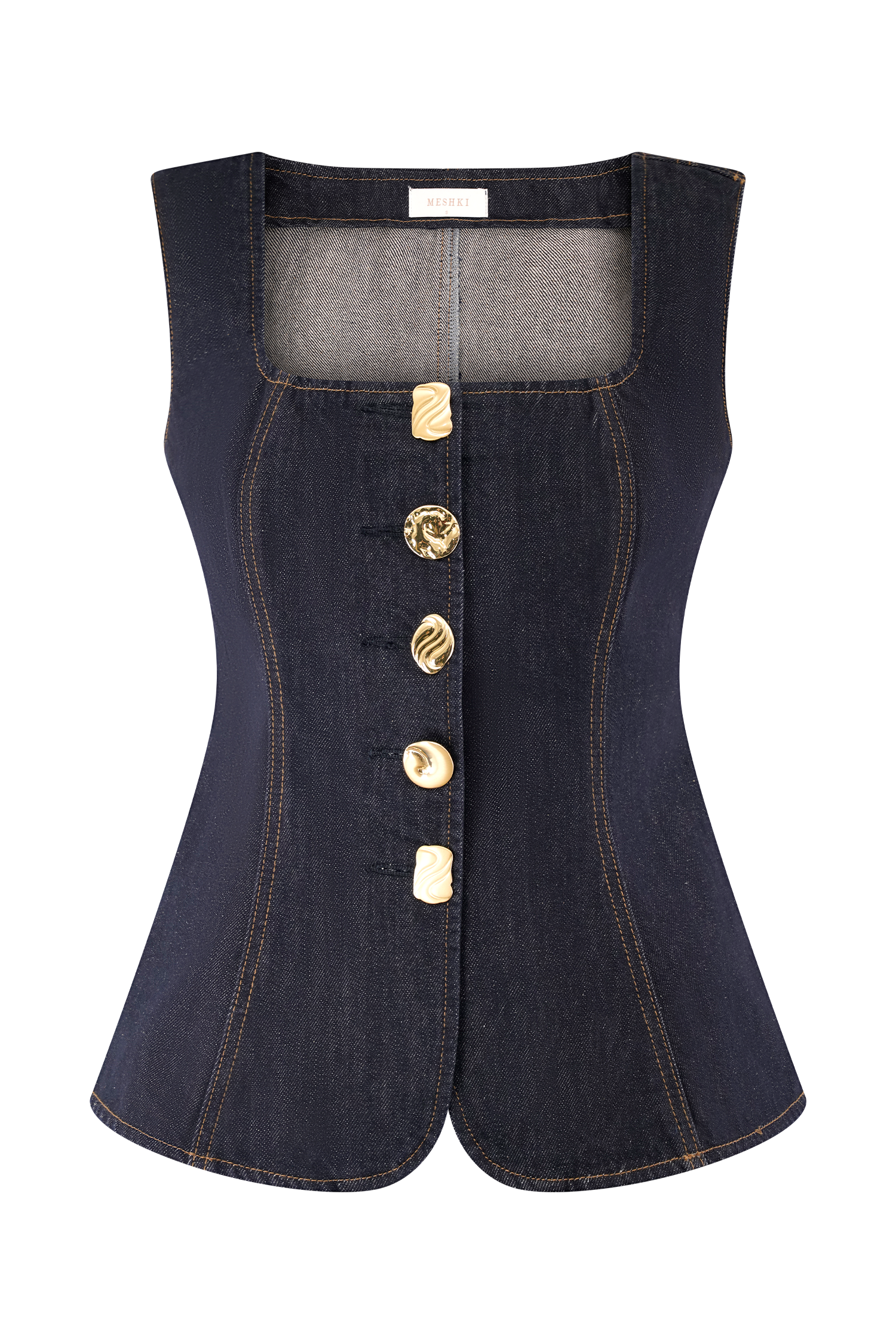 Neve Sleeveless Buttoned Denim Top - Washed Indigo Blue