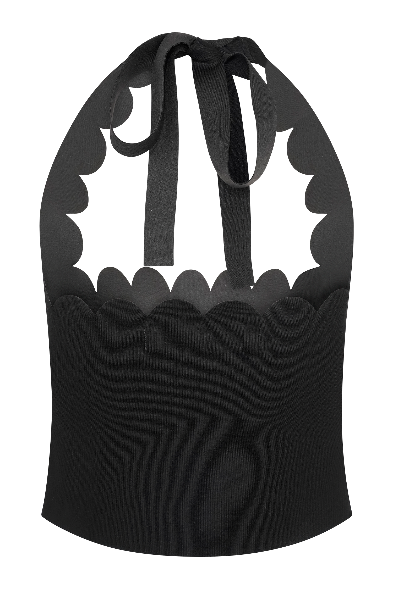 Selena Scalloped Jersey Halter Top - Black